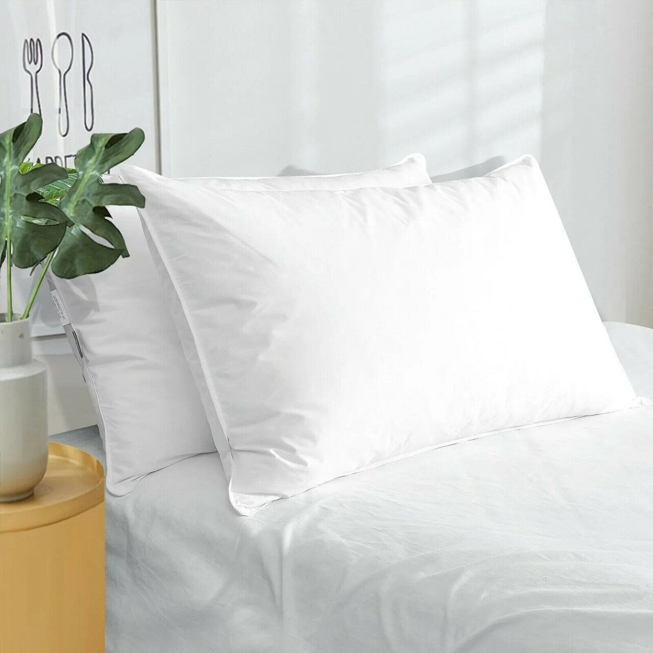 Kitcheniva 2 Pack White Goose Down Feather Bed Pillows